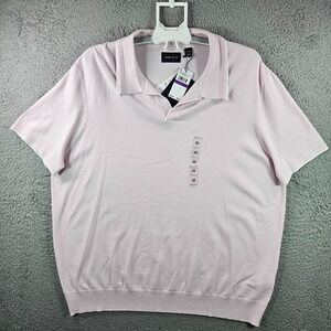 $99 NEW Perry Ellis Polo Shirt Men 2X Split Neck White Trim Light Orchid Ice
